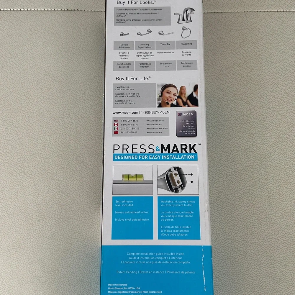 Moen Towel Bar Lindor Chrome 18” New Press Mark Bathroom Easy Installation